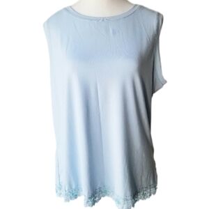 NWT George Women Plus Sleeveless Stretchy Beaded Lace Trim Tank XL (14/16) Blue